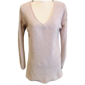 Old Navy Sweater Ecru Beige Cotton V neck Pullover Knit Tunic Women size Medium